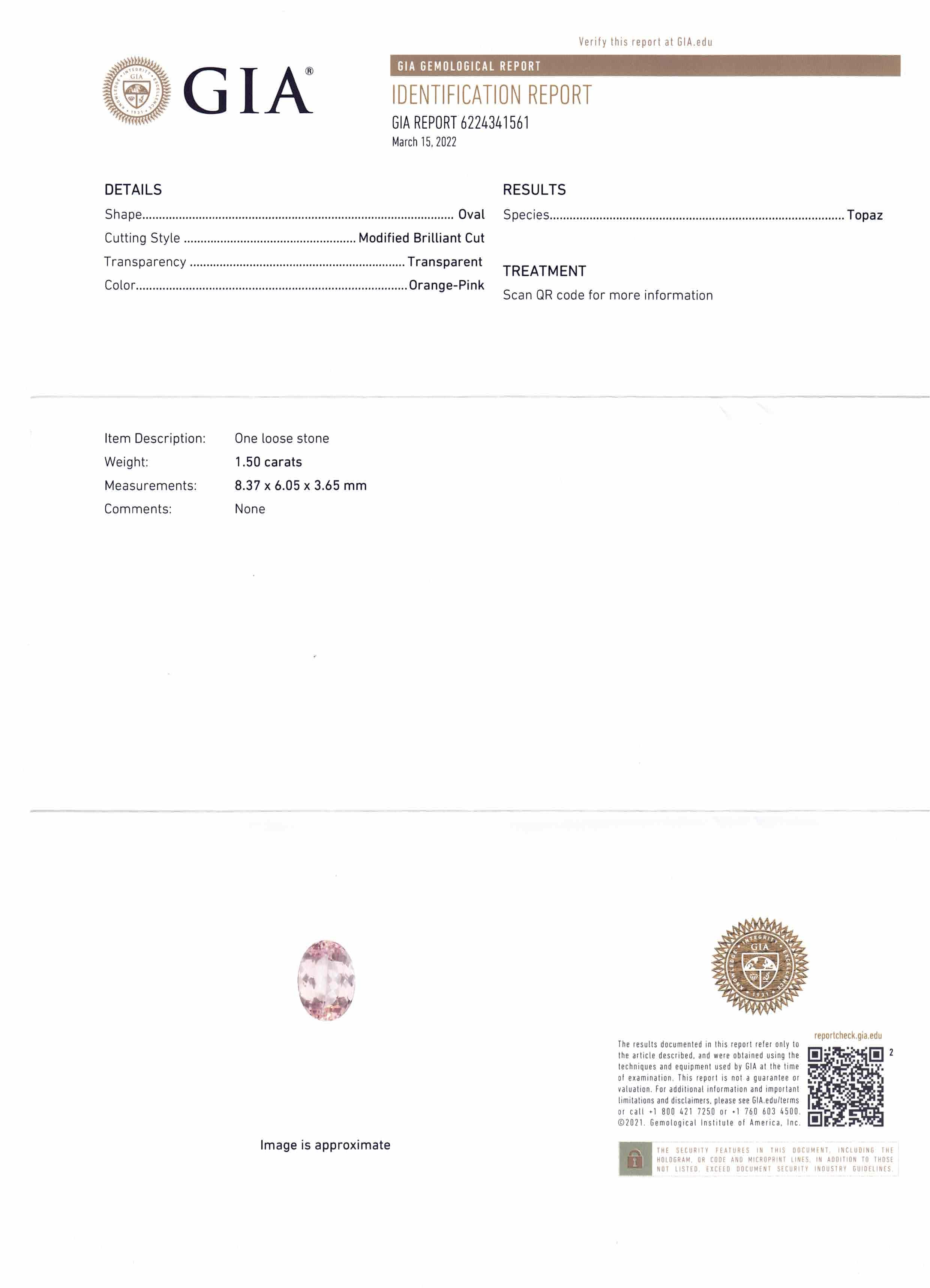 1.5ct Oval Brazilian Orange-Pink Imperial Topaz, GIA Certified Gemstone from SkyJems Rare Gem Collection