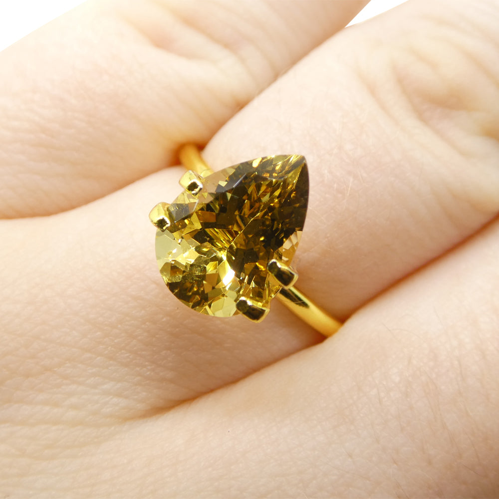 3.18ct Brazilian Golden Yellow Heliodor Pear Beryl Gemstone from SkyJems Rare Gem Collection