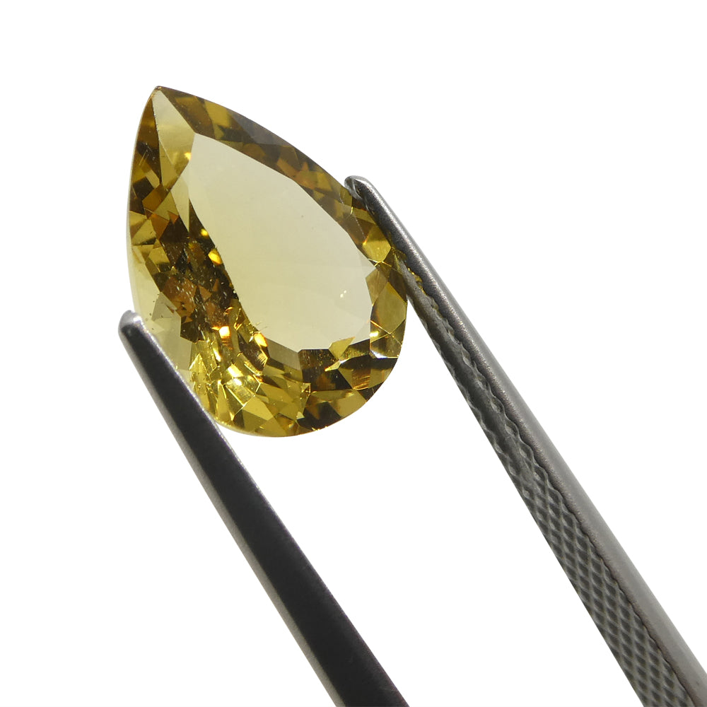 2.86ct Brazilian Pear Heliodor, golden yellow beryl gemstone from SkyJems Canadian gem specialists