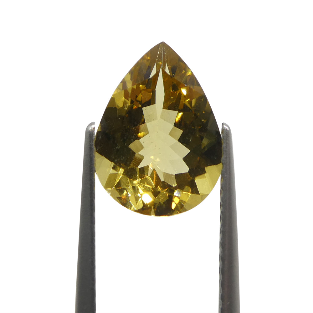 2.86ct Brazilian Pear Heliodor, golden yellow beryl gemstone from SkyJems Canadian gem specialists