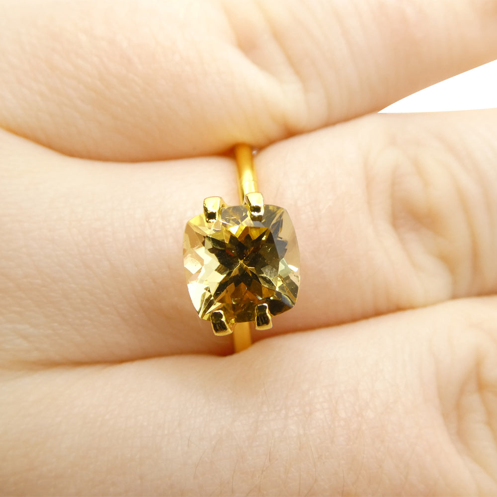 2.2ct Brazilian Golden Yellow Heliodor Beryl, Square Cushion Brilliant Cut Gemstone by SkyJems Canada