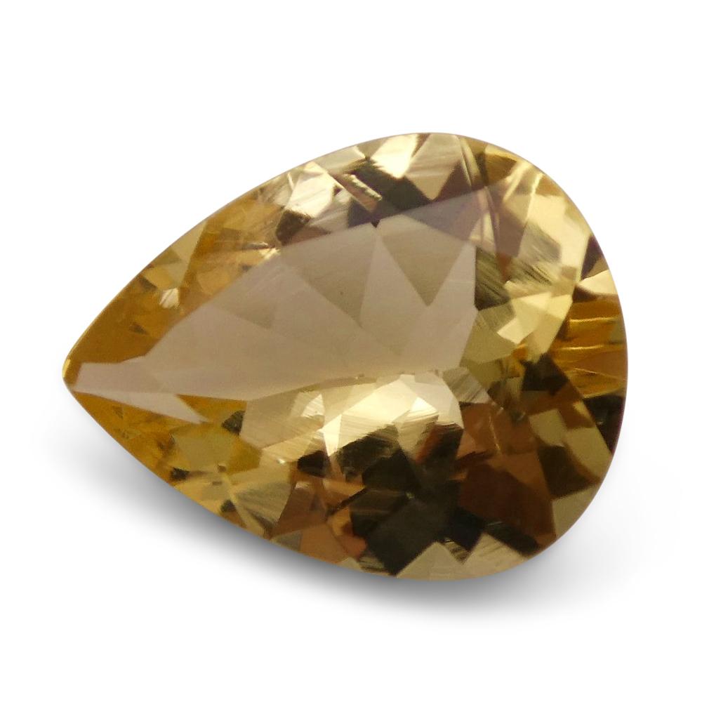 SkyJems Brazilian 1.75 ct Golden Yellow Heliodor Pear Beryl, rare gem from Brazil's finest mineral deposits