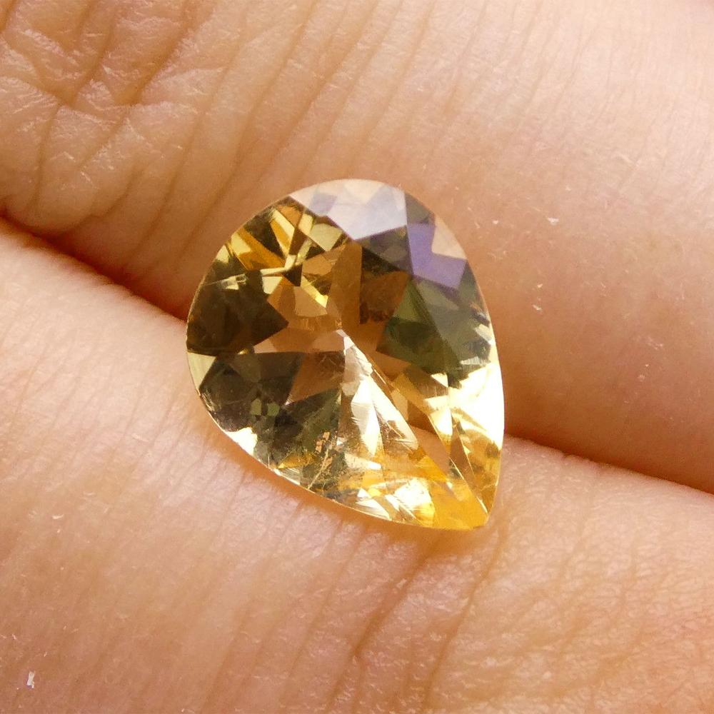 SkyJems Brazilian 1.75 ct Golden Yellow Heliodor Pear Beryl, rare gem from Brazil's premier colored stone collection