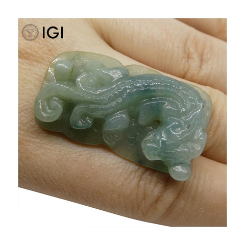 60.10 ct Jadeite Drilled Dragon Carving IGI Certified