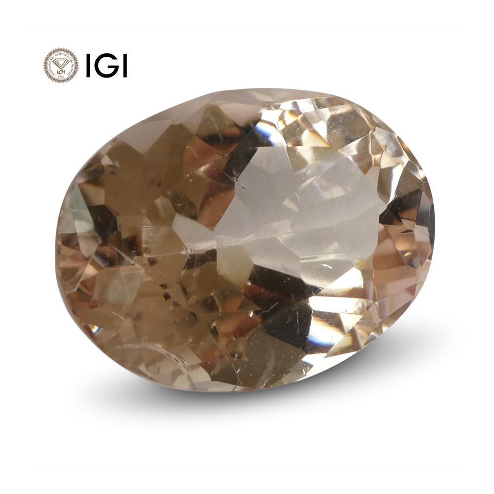 14.41 ct Orangy Pink Morganite Oval Gemstone, IGI Certified, Premium Canadian SkyJems Rare Collector Stone