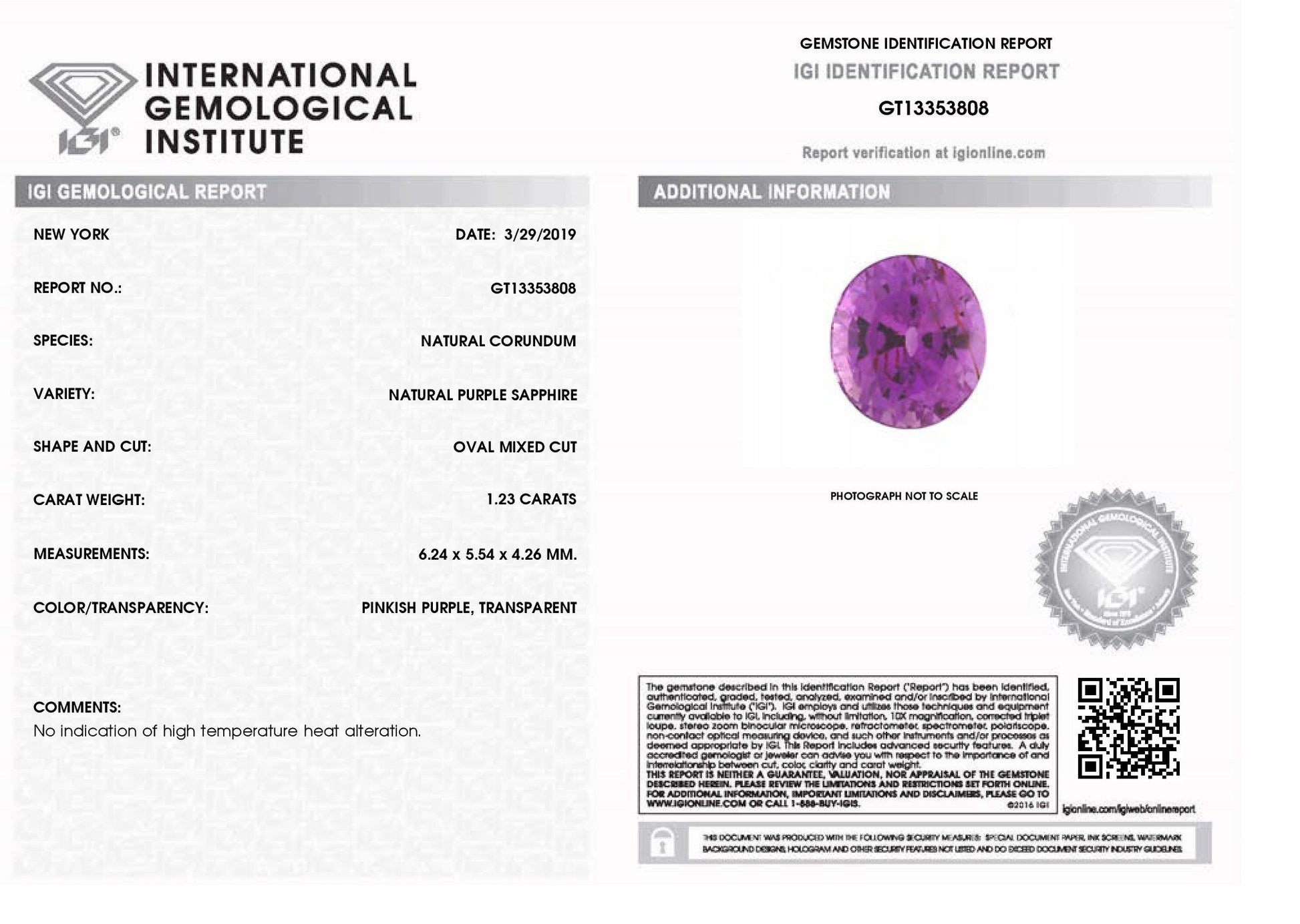 1.23ct Vivid Pinkish Purple Sapphire Oval IGI Certified - Skyjems Wholesale Gemstones