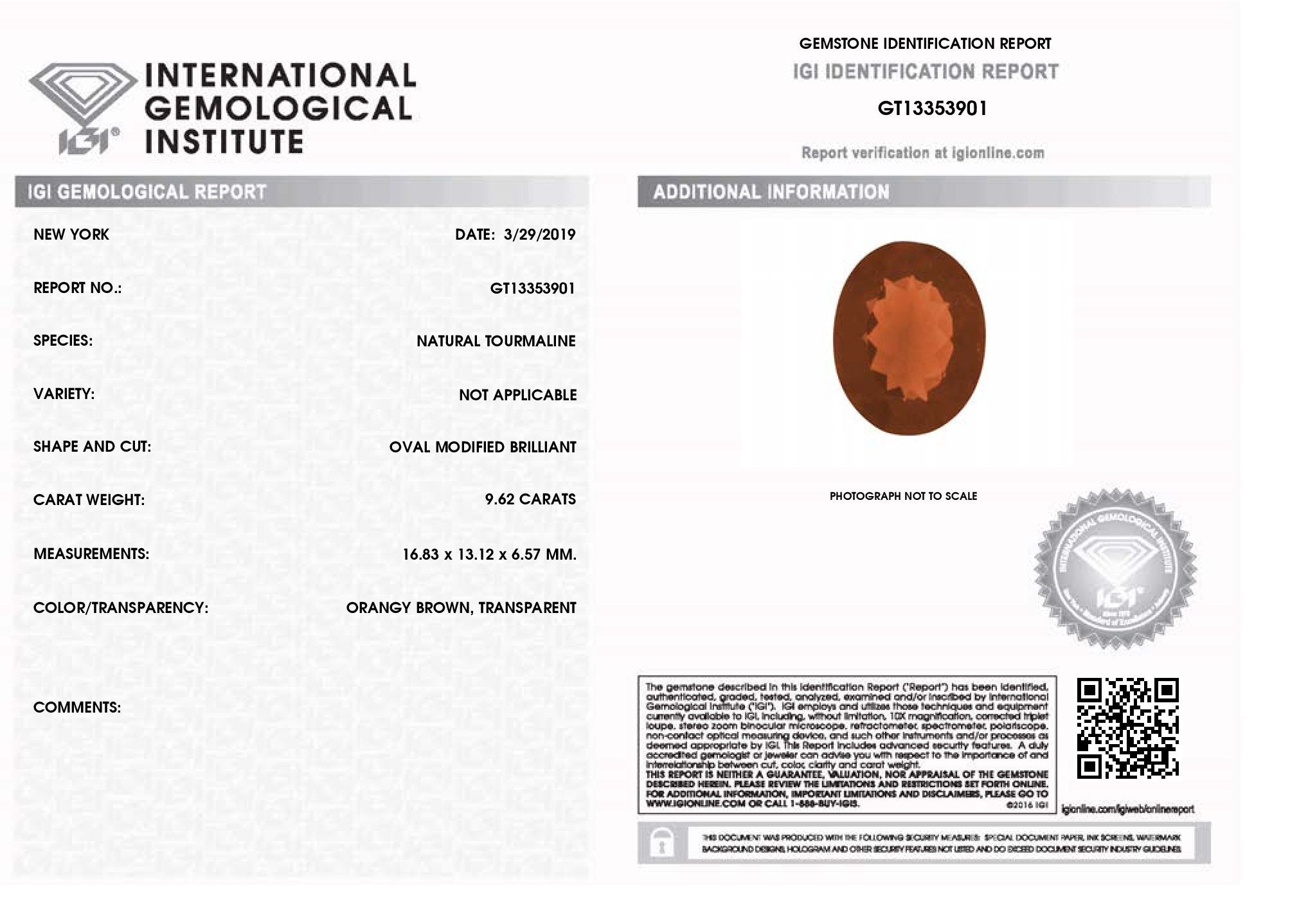 9.62 ct Brazilian Orangy Brown Tourmaline Oval - IGI Certified Gemstone by SkyJems Canada