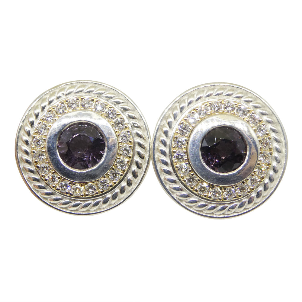 3.42ct Purple Spinel & Diamond Cufflinks set in 925 Sterling Silver and 14kt Yellow Gold - Skyjems Wholesale Gemstones