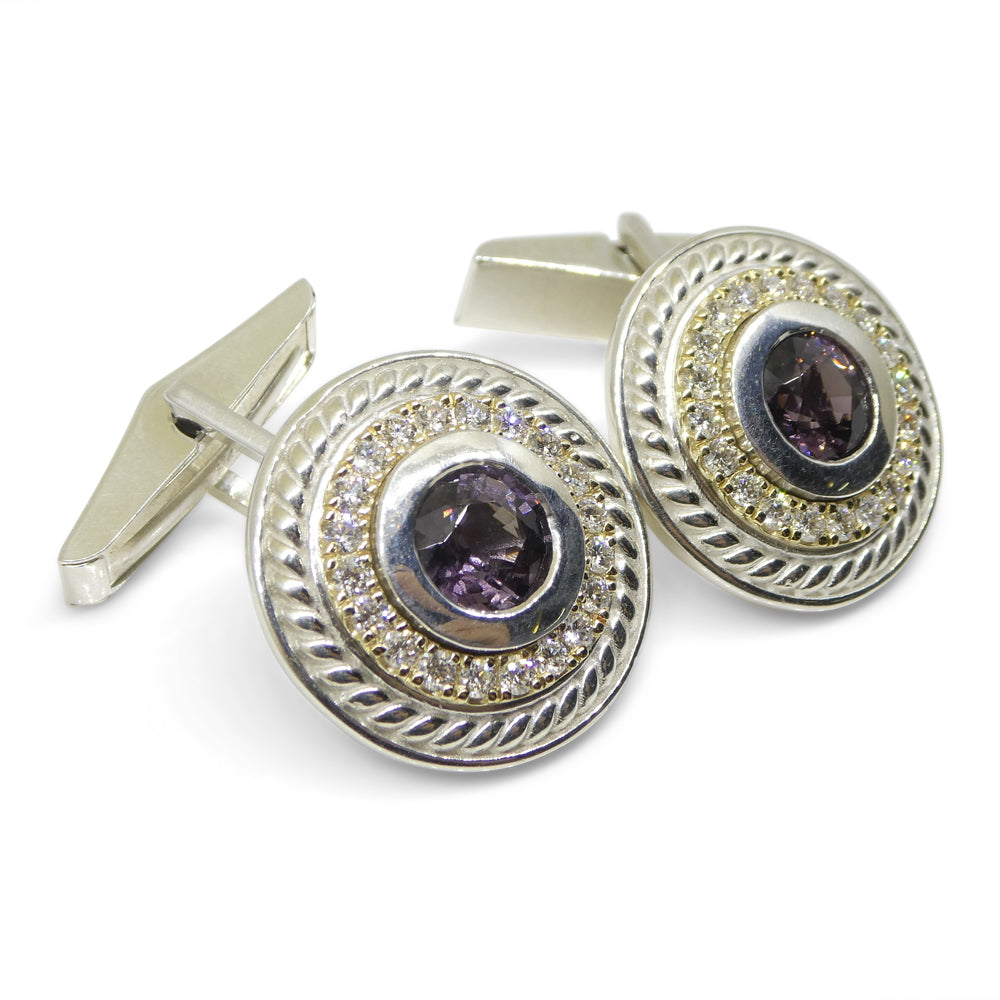 3.42ct Purple Spinel & Diamond Cufflinks set in 925 Sterling Silver and 14kt Yellow Gold - Skyjems Wholesale Gemstones