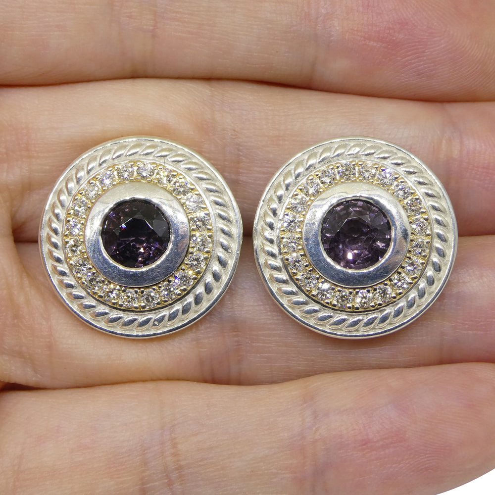 3.42ct Purple Spinel & Diamond Cufflinks set in 925 Sterling Silver and 14kt Yellow Gold - Skyjems Wholesale Gemstones