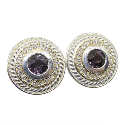 3.42ct Purple Spinel & Diamond Cufflinks set in 925 Sterling Silver and 14k Yellow Gold
