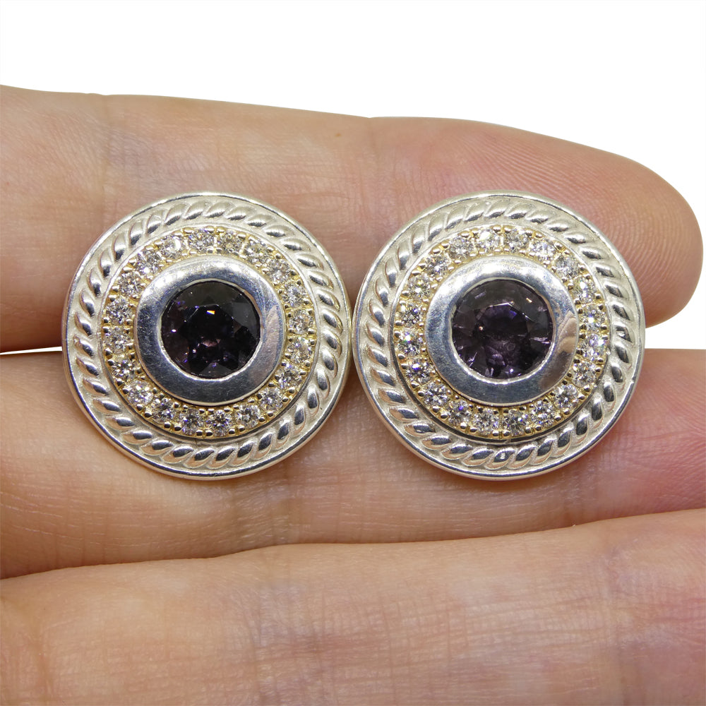 3.42ct Purple Spinel & Diamond Cufflinks set in 925 Sterling Silver and 14kt Yellow Gold - Skyjems Wholesale Gemstones