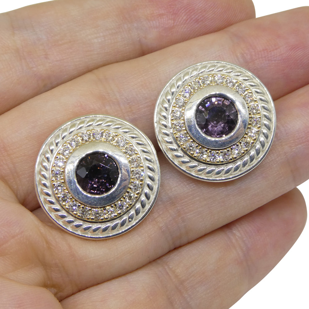 3.42ct Purple Spinel & Diamond Cufflinks set in 925 Sterling Silver and 14kt Yellow Gold - Skyjems Wholesale Gemstones
