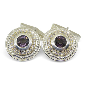 3.42ct Purple Spinel & Diamond Cufflinks set in 925 Sterling Silver and 14kt Yellow Gold - Skyjems Wholesale Gemstones