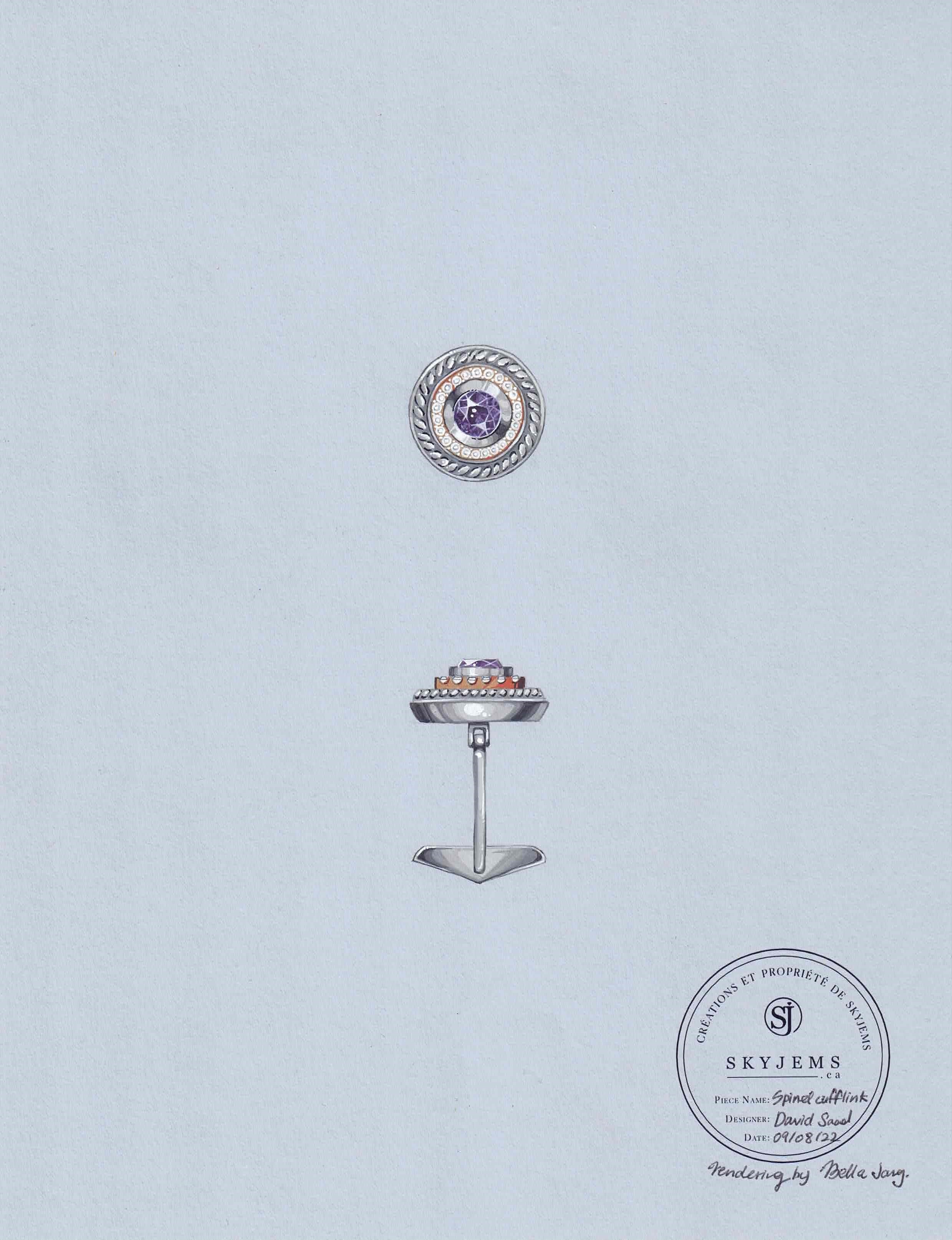 3.42ct Purple Spinel & Diamond Cufflinks set in 925 Sterling Silver and 14k Yellow Gold - Skyjems Wholesale Gemstones