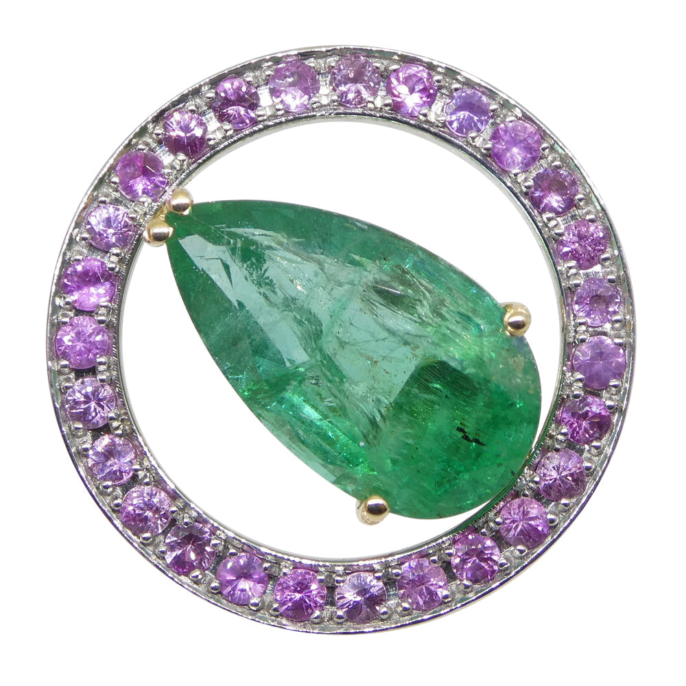 3.55ct Emerald, Pink Sapphire Pendant set in 14kt White and Yellow Gold - Skyjems Wholesale Gemstones