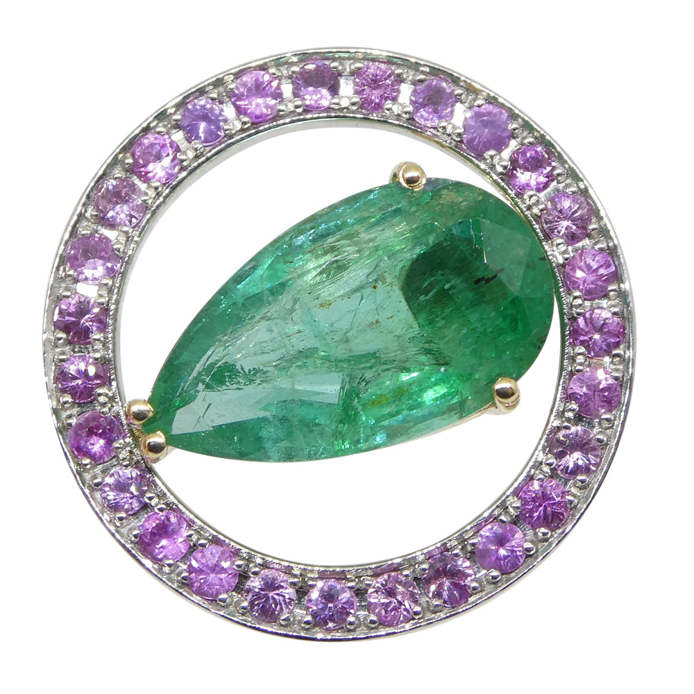 3.55ct Emerald, Pink Sapphire Pendant set in 14kt White and Yellow Gold - Skyjems Wholesale Gemstones