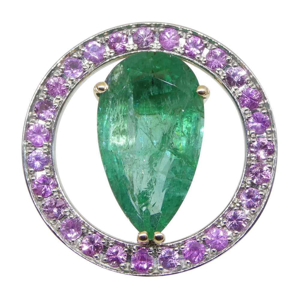 3.55ct Emerald, Pink Sapphire Pendant set in 14kt White and Yellow Gold - Skyjems Wholesale Gemstones