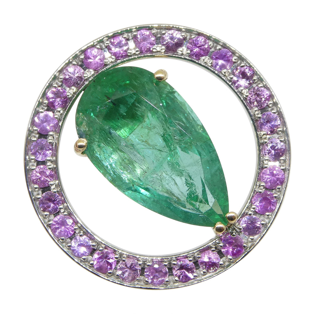 3.55ct Emerald, Pink Sapphire Pendant set in 14kt White and Yellow Gold - Skyjems Wholesale Gemstones