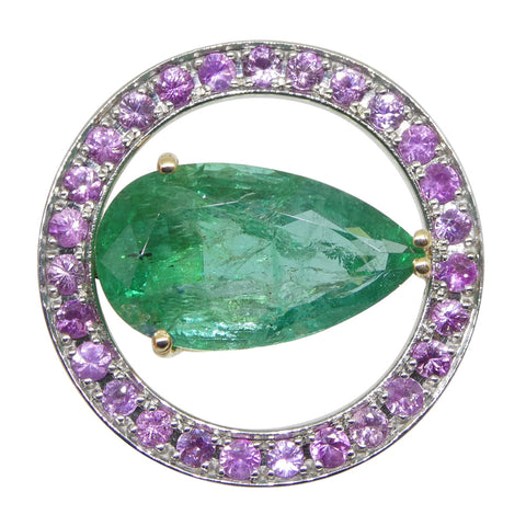 3.55ct Emerald, Pink Sapphire Pendant set in 14k White and Yellow Gold