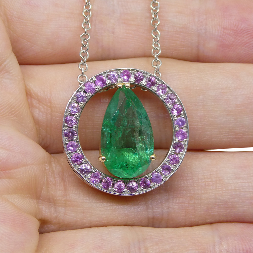 3.55ct Emerald, Pink Sapphire Pendant set in 14kt White and Yellow Gold - Skyjems Wholesale Gemstones