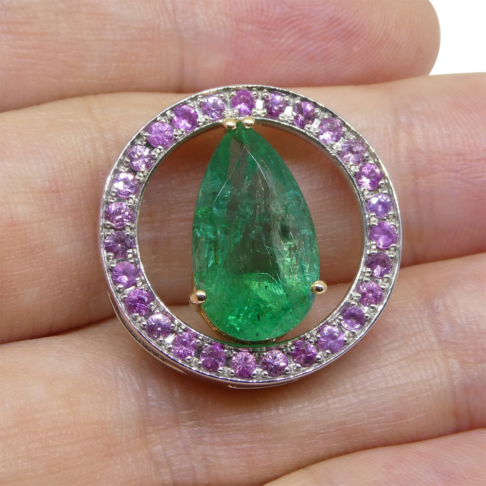 3.55ct Emerald, Pink Sapphire Pendant set in 14kt White and Yellow Gold - Skyjems Wholesale Gemstones