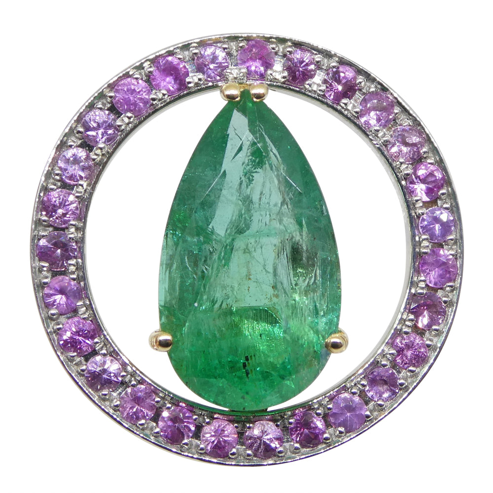 3.55ct Emerald, Pink Sapphire Pendant set in 14kt White and Yellow Gold - Skyjems Wholesale Gemstones