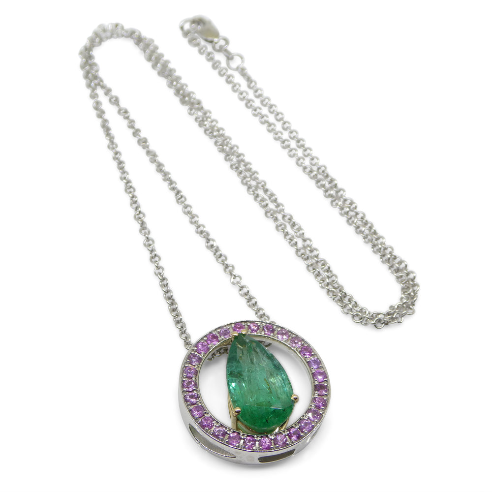 3.55ct Emerald, Pink Sapphire Pendant set in 14kt White and Yellow Gold - Skyjems Wholesale Gemstones