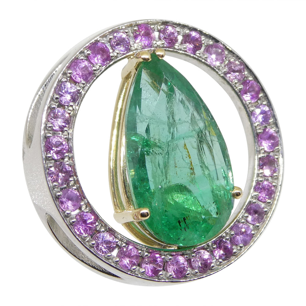 3.55ct Emerald, Pink Sapphire Pendant set in 14kt White and Yellow Gold - Skyjems Wholesale Gemstones