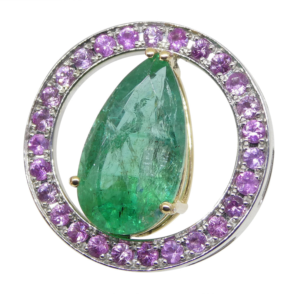 3.55ct Emerald, Pink Sapphire Pendant set in 14kt White and Yellow Gold - Skyjems Wholesale Gemstones