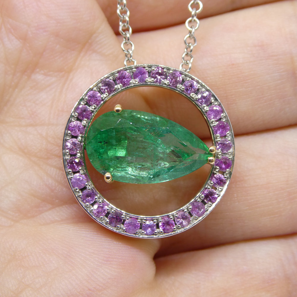 3.55ct Emerald, Pink Sapphire Pendant set in 14kt White and Yellow Gold - Skyjems Wholesale Gemstones