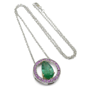 3.55ct Emerald, Pink Sapphire Pendant set in 14kt White and Yellow Gold - Skyjems Wholesale Gemstones