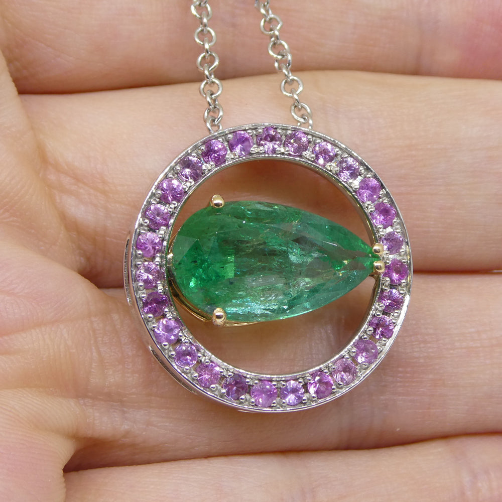 3.55ct Emerald, Pink Sapphire Pendant set in 14kt White and Yellow Gold - Skyjems Wholesale Gemstones