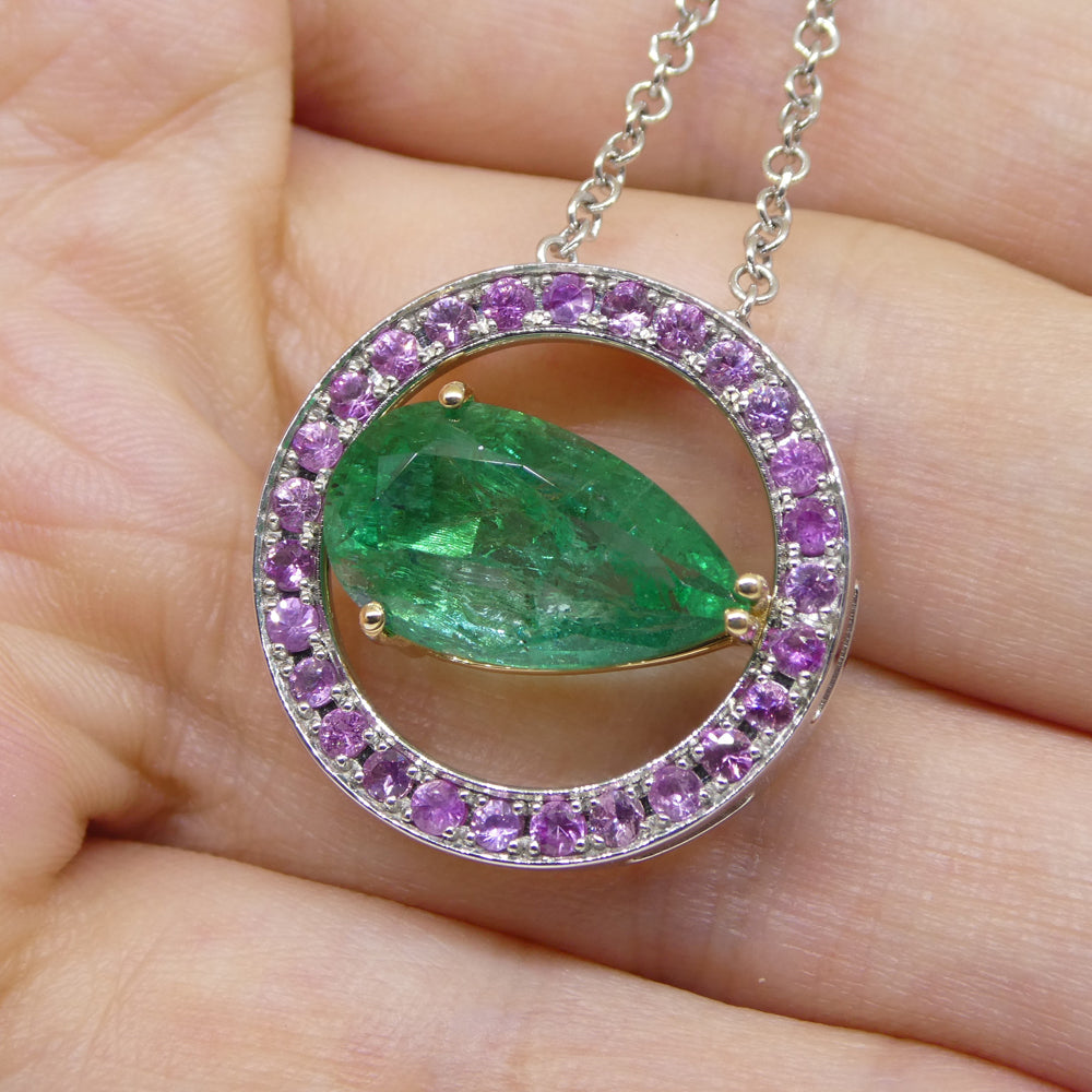 3.55ct Emerald, Pink Sapphire Pendant set in 14kt White and Yellow Gold - Skyjems Wholesale Gemstones