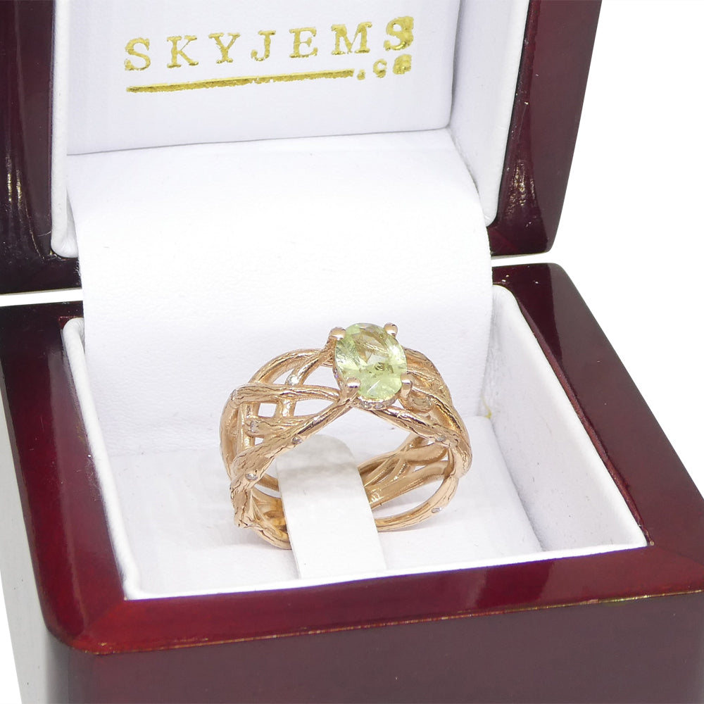 1.34ct Mint Garnet, Diamond Vine Ring set in 14k Rose Gold - Skyjems Wholesale Gemstones