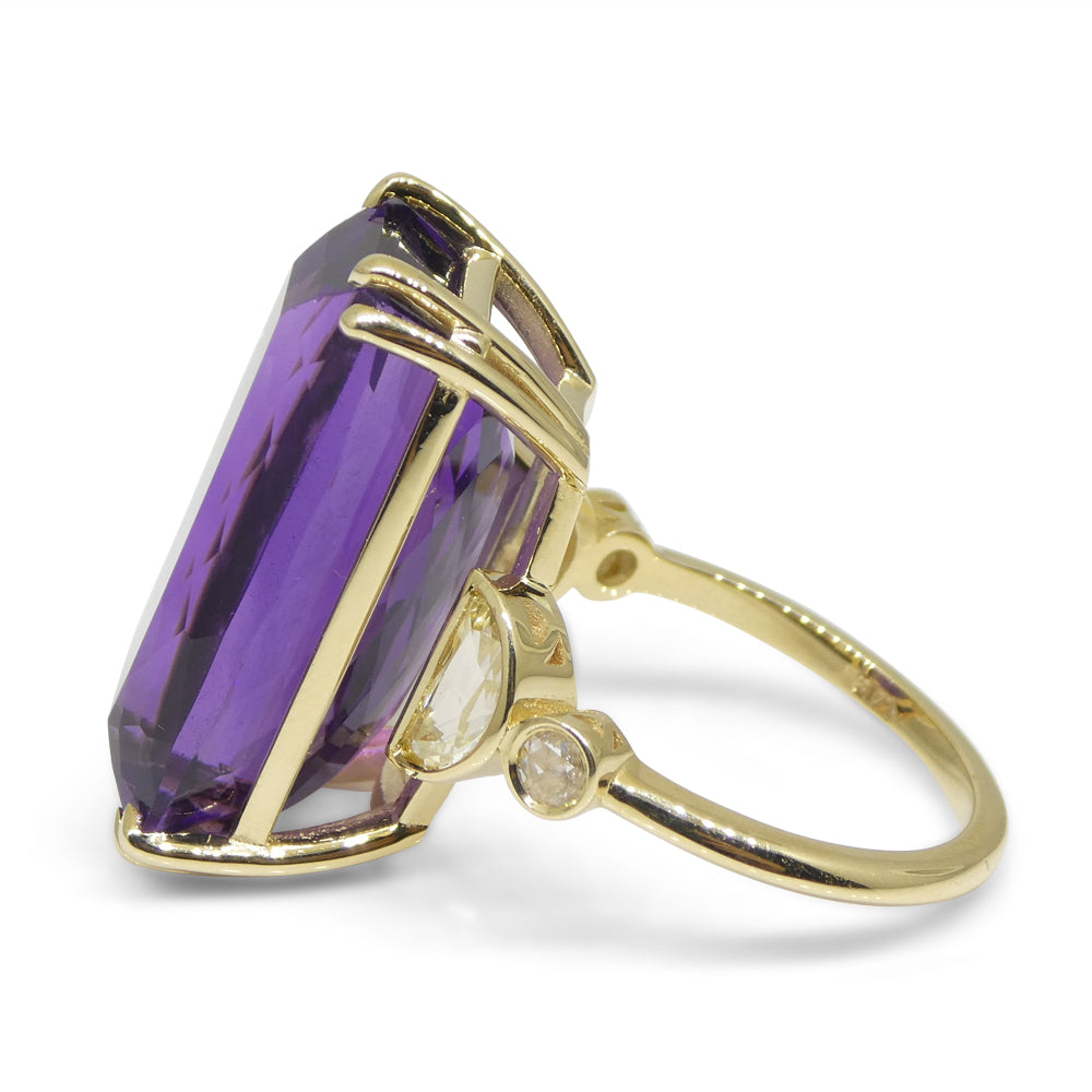 20.5ct Amethyst, Yellow Sapphire and Diamond Cocktail Ring set in 14kt Yellow Gold - Skyjems Wholesale Gemstones