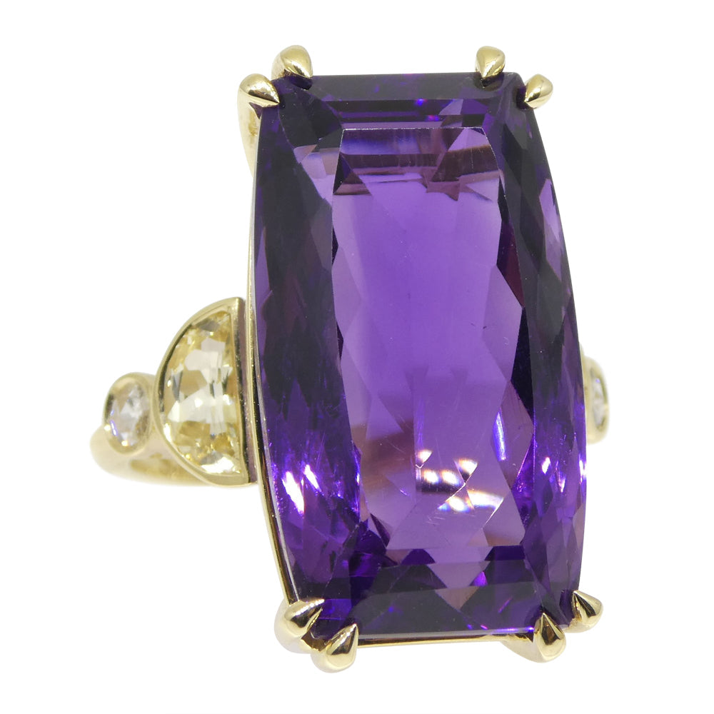 20.5ct Amethyst, Yellow Sapphire and Diamond Cocktail Ring set in 14kt Yellow Gold - Skyjems Wholesale Gemstones