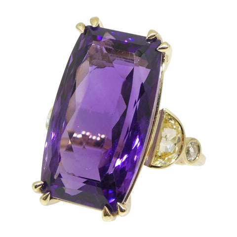 20.5ct Amethyst, Yellow Sapphire and Diamond Cocktail Ring set in 14k Yellow Gold