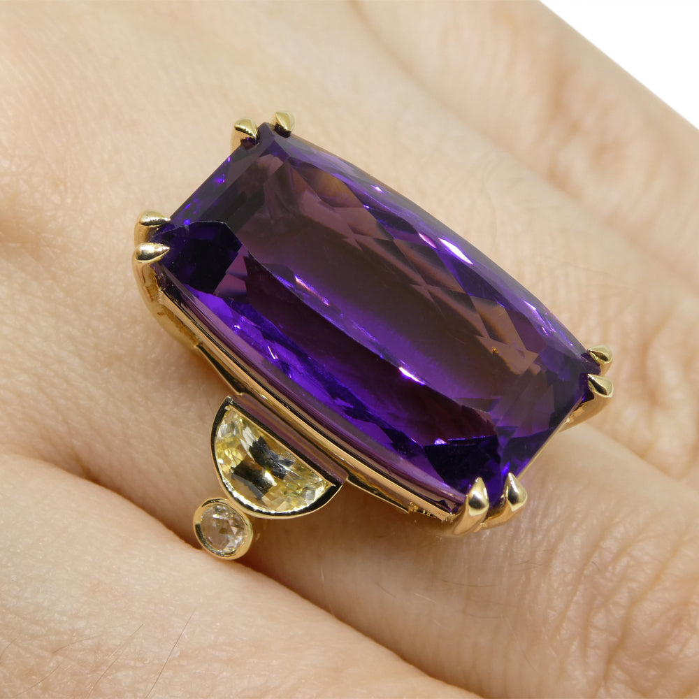 20.5ct Amethyst, Yellow Sapphire and Diamond Cocktail Ring set in 14kt Yellow Gold - Skyjems Wholesale Gemstones