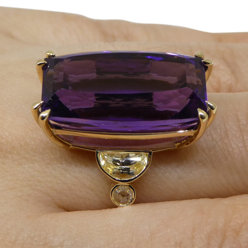 20.5ct Amethyst, Yellow Sapphire and Diamond Cocktail Ring set in 14kt Yellow Gold - Skyjems Wholesale Gemstones