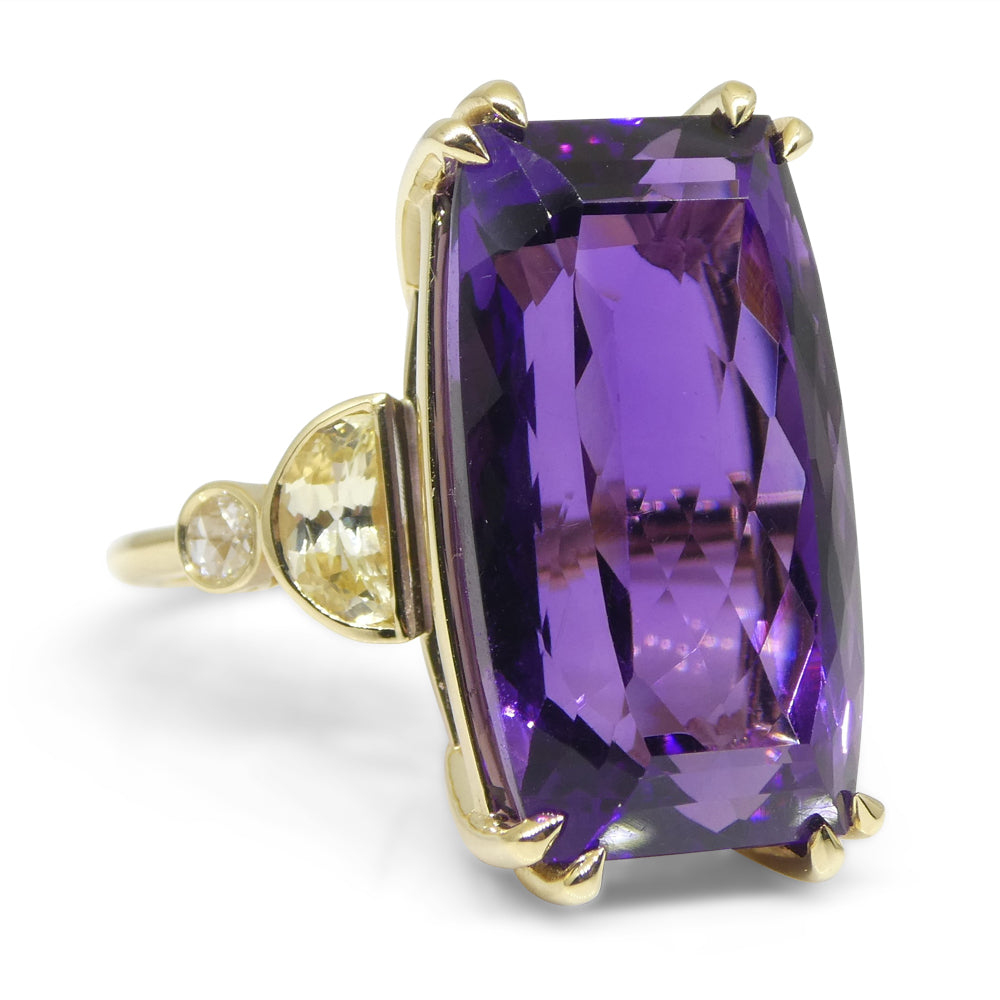 20.5ct Amethyst, Yellow Sapphire and Diamond Cocktail Ring set in 14kt Yellow Gold - Skyjems Wholesale Gemstones