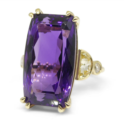 20.5ct Amethyst, Yellow Sapphire and Diamond Cocktail Ring set in 14k Yellow Gold