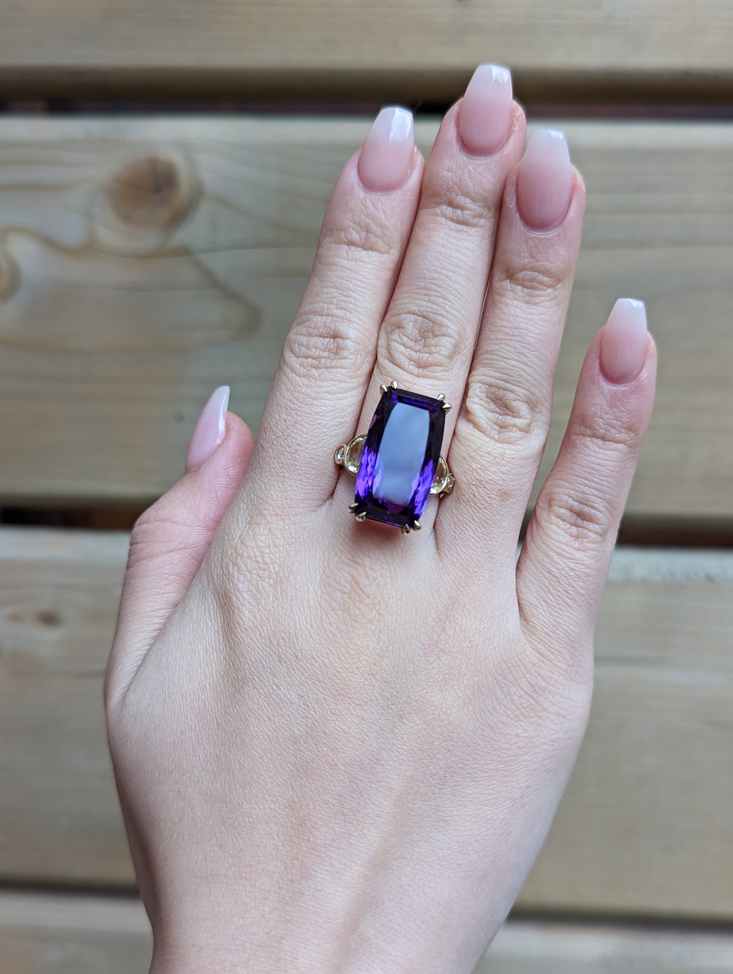 20.5ct Amethyst, Yellow Sapphire and Diamond Cocktail Ring set in 14k Yellow Gold - Skyjems Wholesale Gemstones