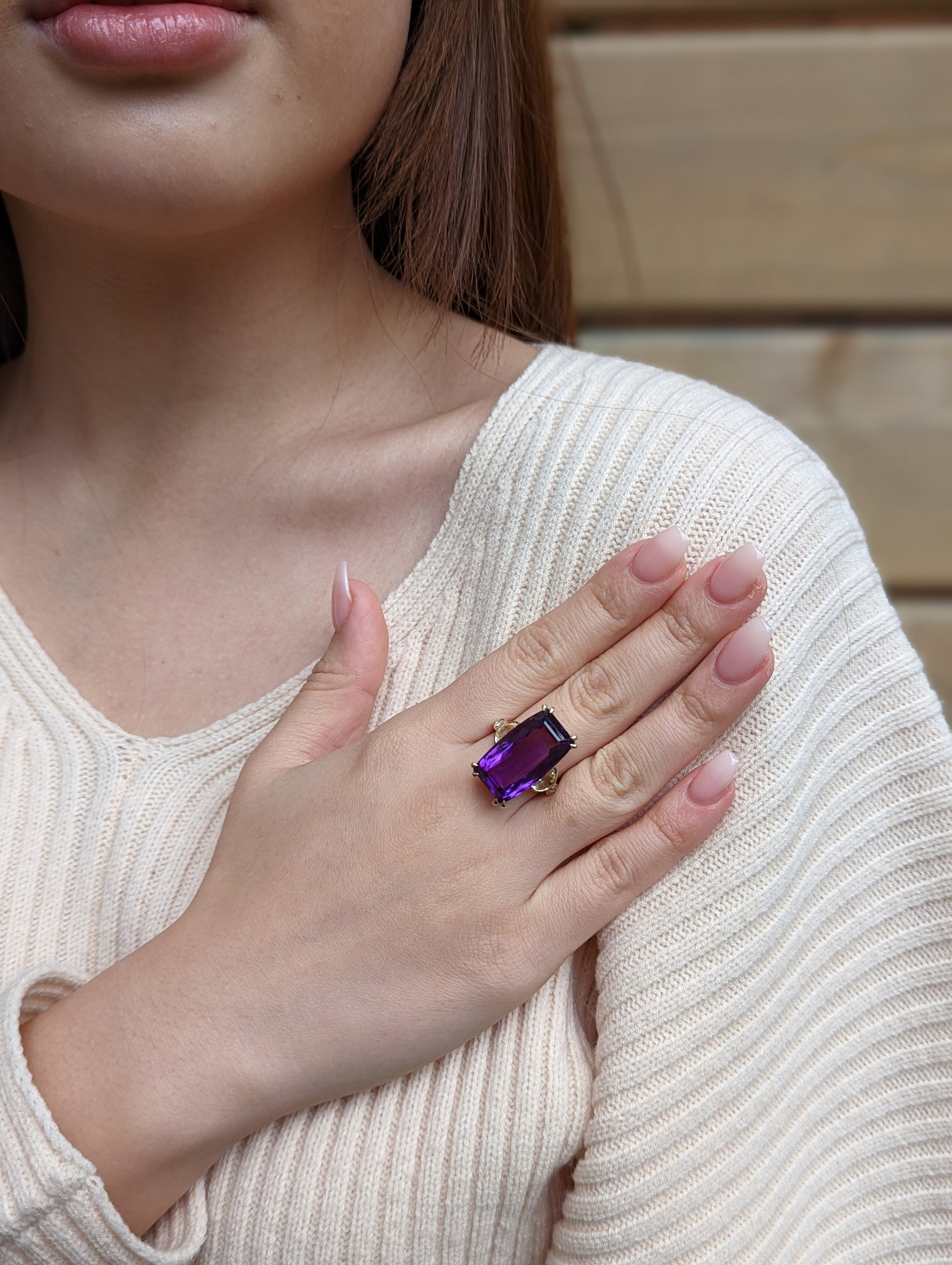 20.5ct Amethyst, Yellow Sapphire and Diamond Cocktail Ring set in 14k Yellow Gold - Skyjems Wholesale Gemstones