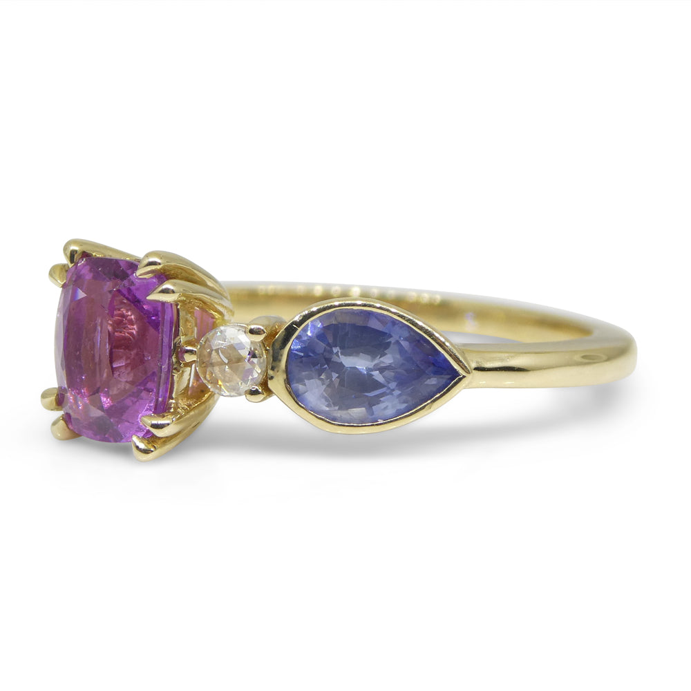 1.22ct Purple & Blue Sapphire, Diamond Ring set in 14k Yellow Gold - Skyjems Wholesale Gemstones