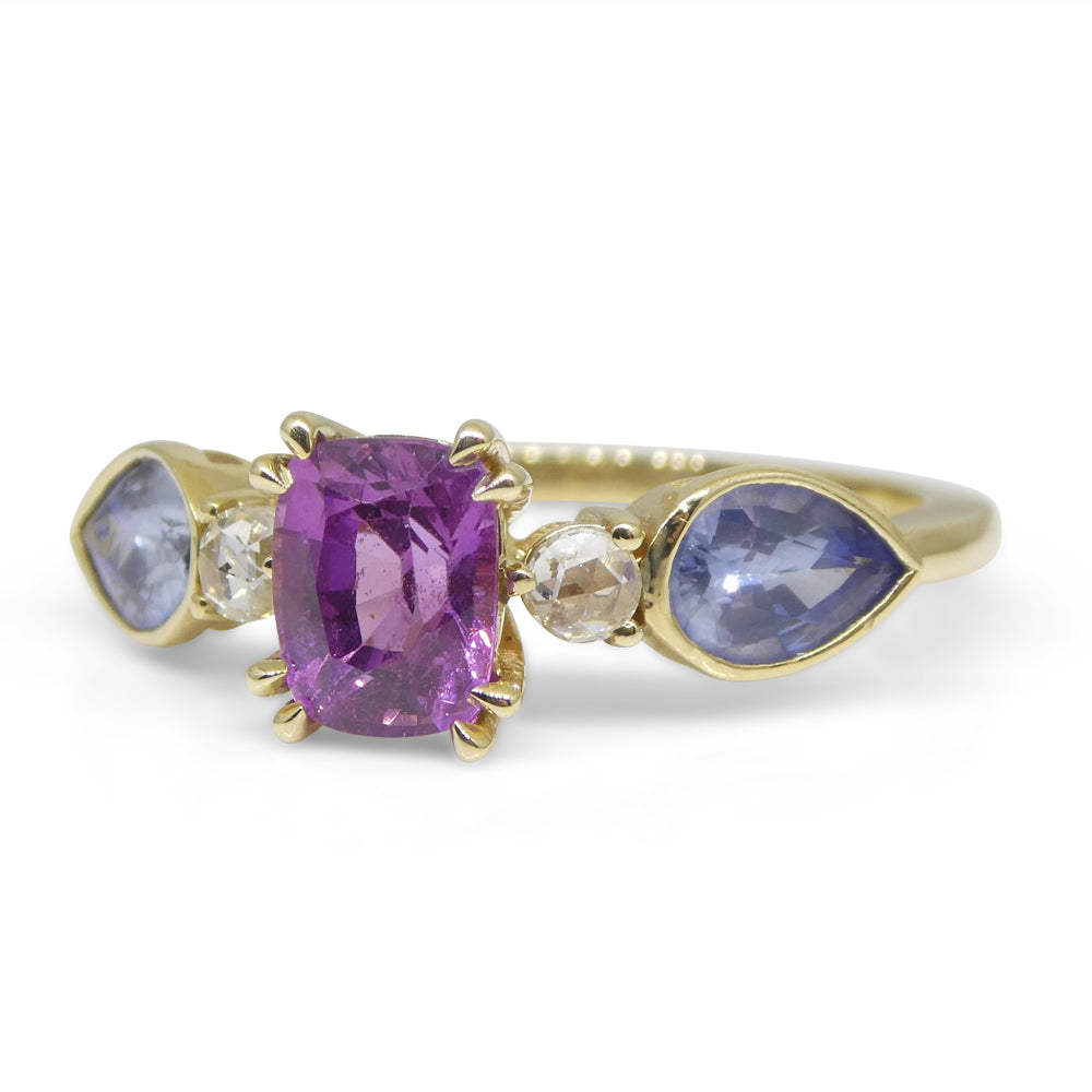 1.22ct Purple & Blue Sapphire, Diamond Ring set in 14k Yellow Gold - Skyjems Wholesale Gemstones