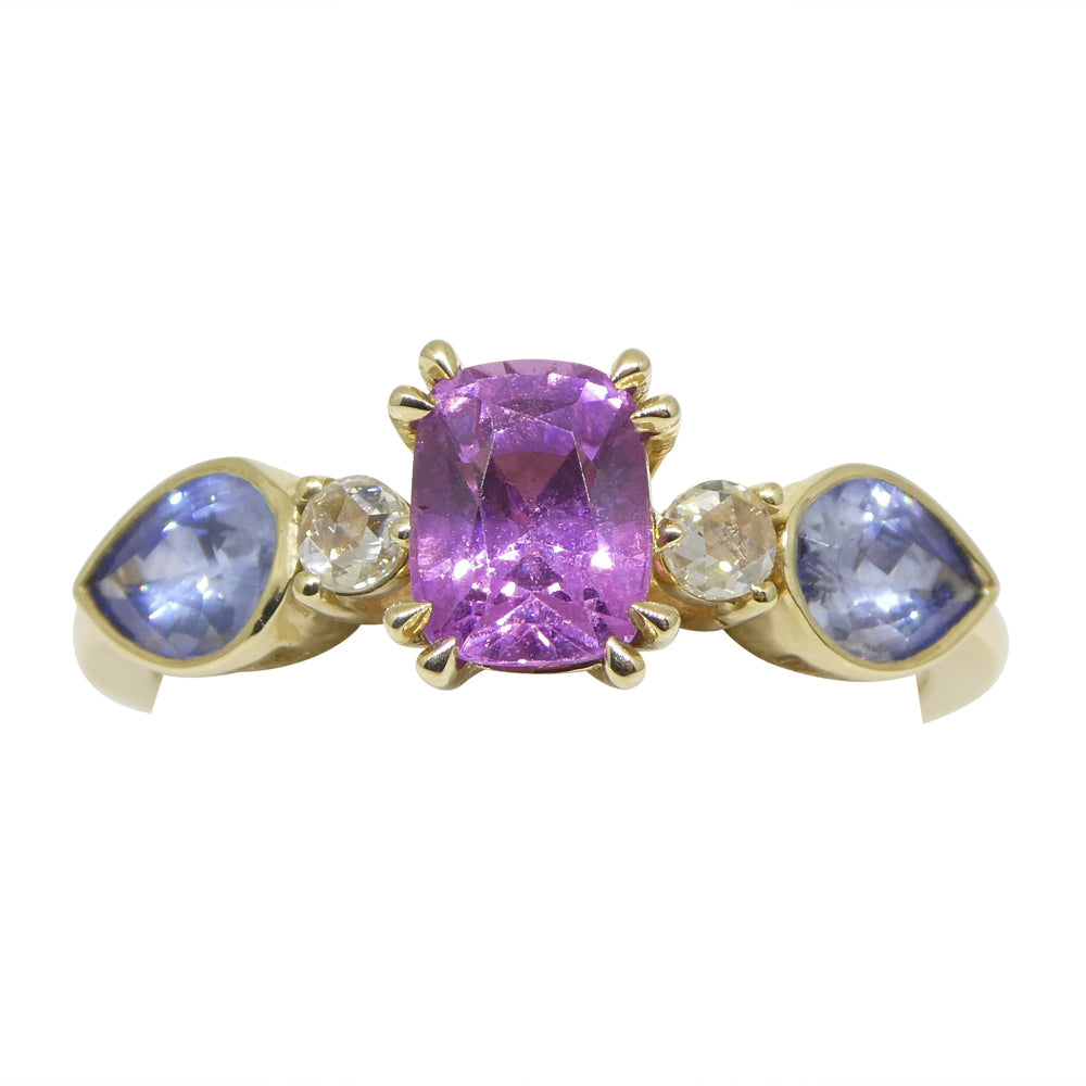 1.22ct Purple & Blue Sapphire, Diamond Ring set in 14k Yellow Gold - Skyjems Wholesale Gemstones