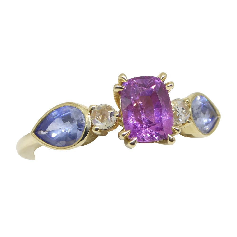 1.22ct Purple & Blue Sapphire, Diamond Ring set in 14k Yellow Gold - Skyjems Wholesale Gemstones