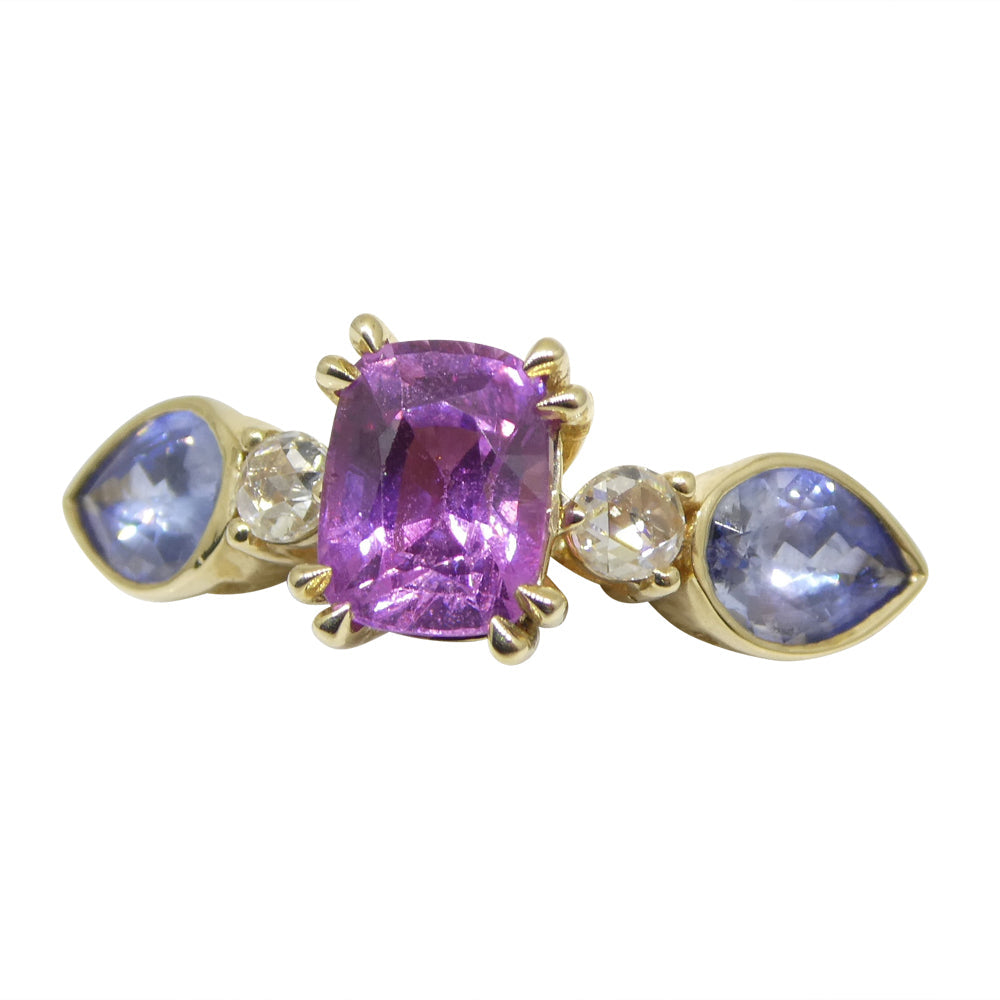 1.22ct Purple & Blue Sapphire, Diamond Ring set in 14k Yellow Gold - Skyjems Wholesale Gemstones