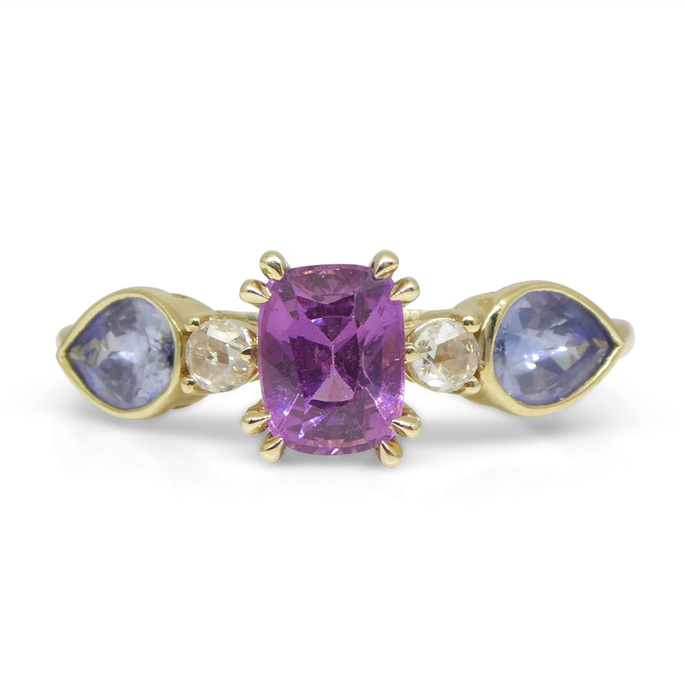 1.22ct Purple & Blue Sapphire, Diamond Ring set in 14k Yellow Gold - Skyjems Wholesale Gemstones